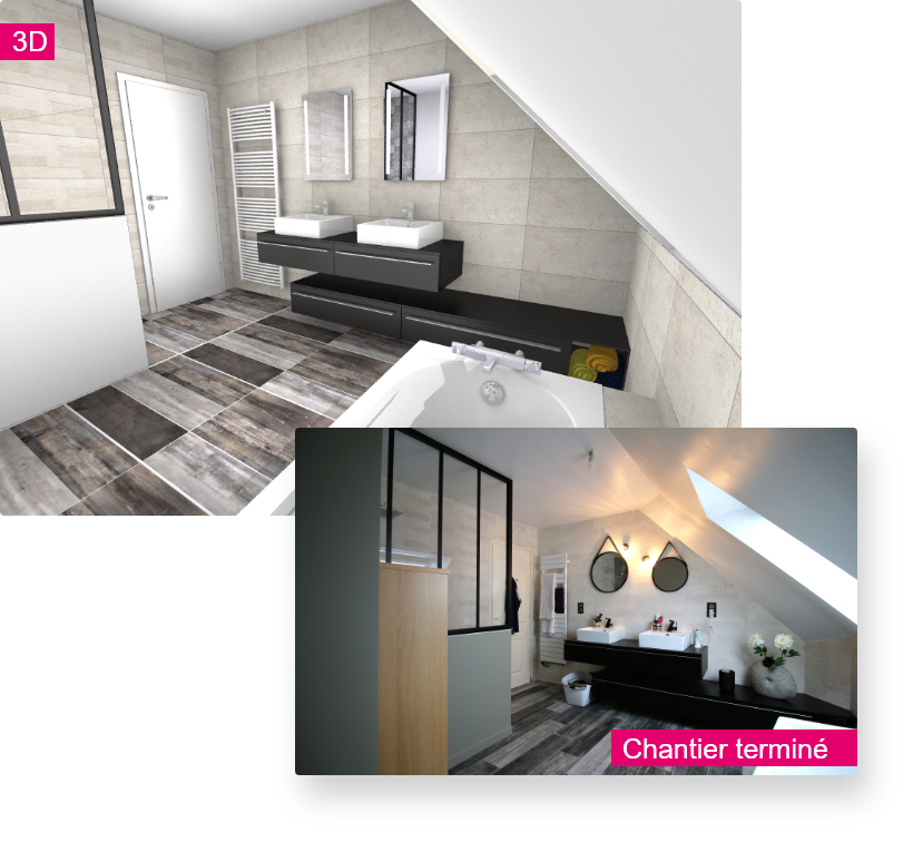Rendu 3d et salle de bain terminée